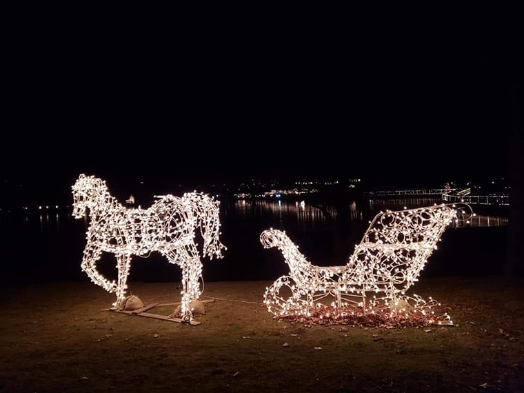 Horse and sled Christmas light sculpture.