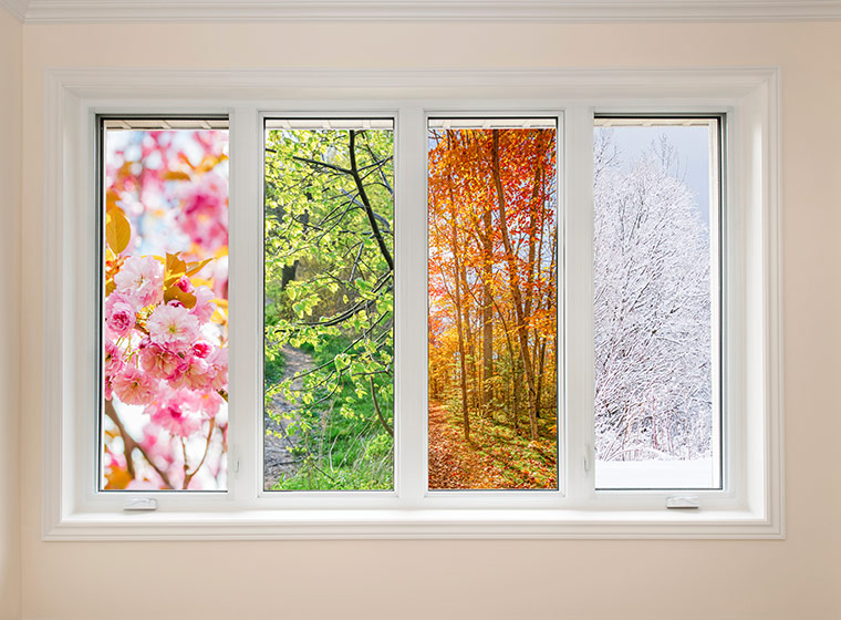 Artist depiction showing all seasons through a window